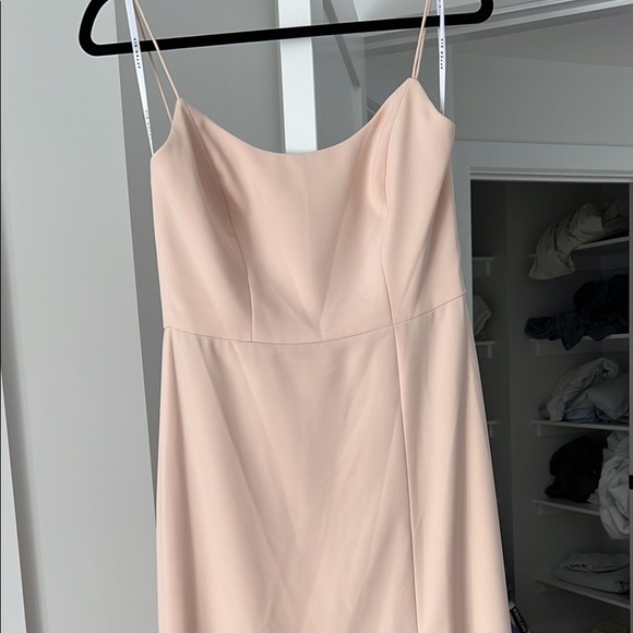 DESSY Spaghetti Strap V-Back Crepe Gown with Slit - Picture 3 of 3